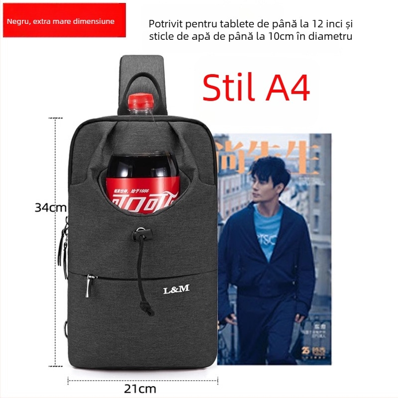 Geantă toracică pentru bărbați, capacitate mare, material Oxford, impermeabilă, respirabilă și rezistentă, pentru drumeții de recreere