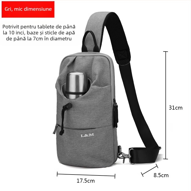 Geantă toracică pentru bărbați, capacitate mare, material Oxford, impermeabilă, respirabilă și rezistentă, pentru drumeții de recreere