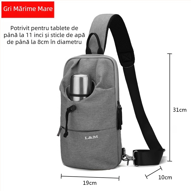 Geantă toracică pentru bărbați, capacitate mare, material Oxford, impermeabilă, respirabilă și rezistentă, pentru drumeții de recreere