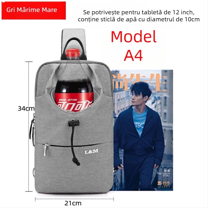 Geantă toracică pentru bărbați, capacitate mare, material Oxford, impermeabilă, respirabilă și rezistentă, pentru drumeții de recreere