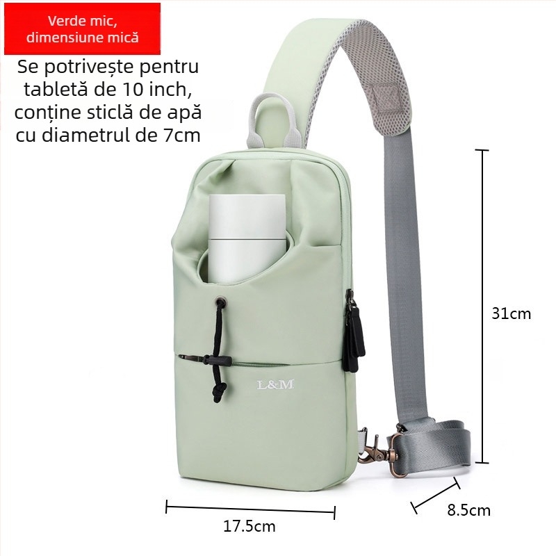 Geantă toracică pentru bărbați, capacitate mare, material Oxford, impermeabilă, respirabilă și rezistentă, pentru drumeții de recreere