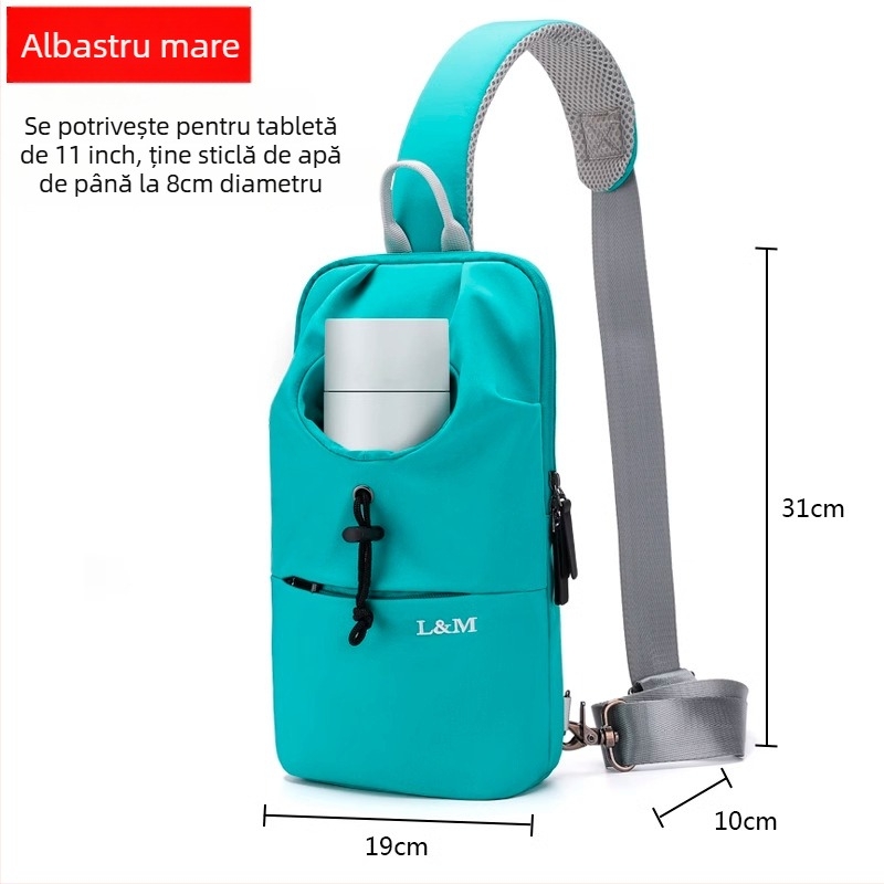 Geantă toracică pentru bărbați, capacitate mare, material Oxford, impermeabilă, respirabilă și rezistentă, pentru drumeții de recreere