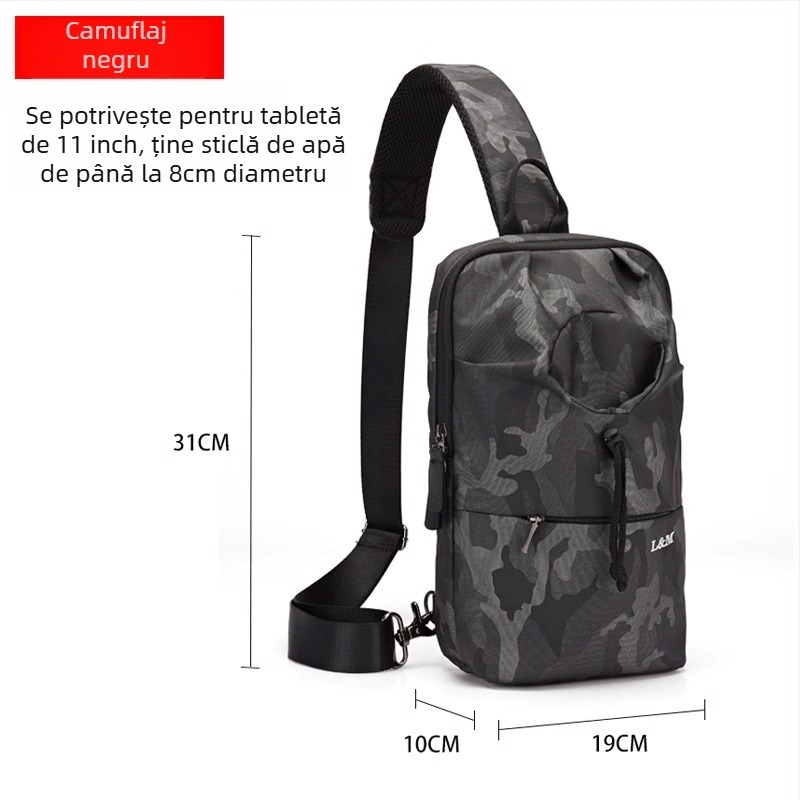 Geantă toracică pentru bărbați, capacitate mare, material Oxford, impermeabilă, respirabilă și rezistentă, pentru drumeții de recreere