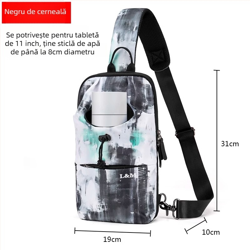 Geantă toracică pentru bărbați, capacitate mare, material Oxford, impermeabilă, respirabilă și rezistentă, pentru drumeții de recreere