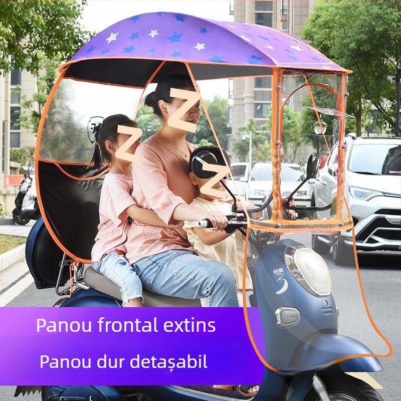 Umbră de ploaie pentru vehicul electric cu cadru din aluminiu, 6 brațe, deschidere automată, închidere semiautomatică, țesătură 190T Impact, UPF 50+