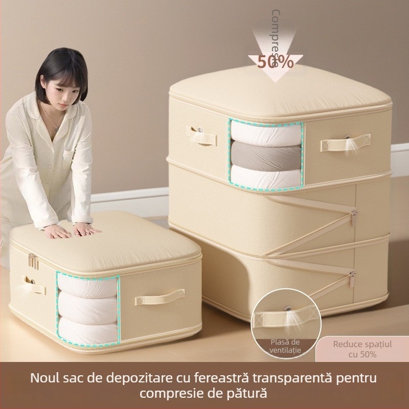 Sac de depozitare pentru pături, capacitate mare, țesătură twill, formă cubică, model SND1101