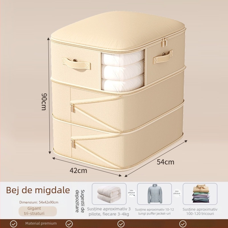 Sac de depozitare pentru pături, capacitate mare, țesătură twill, formă cubică, model SND1101