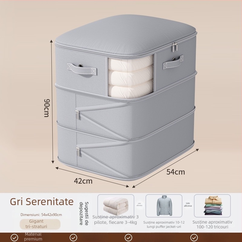 Sac de depozitare pentru pături, capacitate mare, țesătură twill, formă cubică, model SND1101