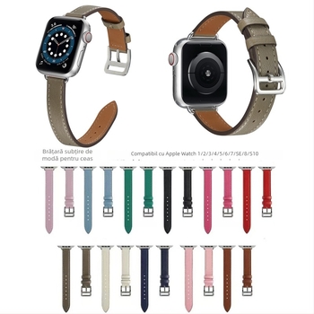 Brățară din piele naturală pentru Apple Watch, cataramă metalică, stil simplu, marcă Neutral