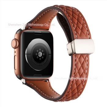 Brățară din piele naturală cu model diamantat pentru Apple Watch Series 8/9, închidere magnetică, interfață 22 mm
