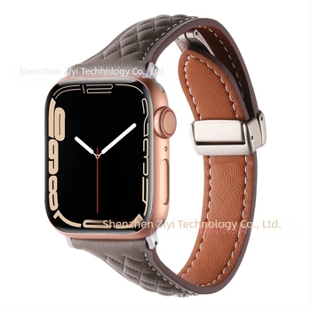 Brățară din piele naturală cu model diamantat pentru Apple Watch Series 8/9, închidere magnetică, interfață 22 mm