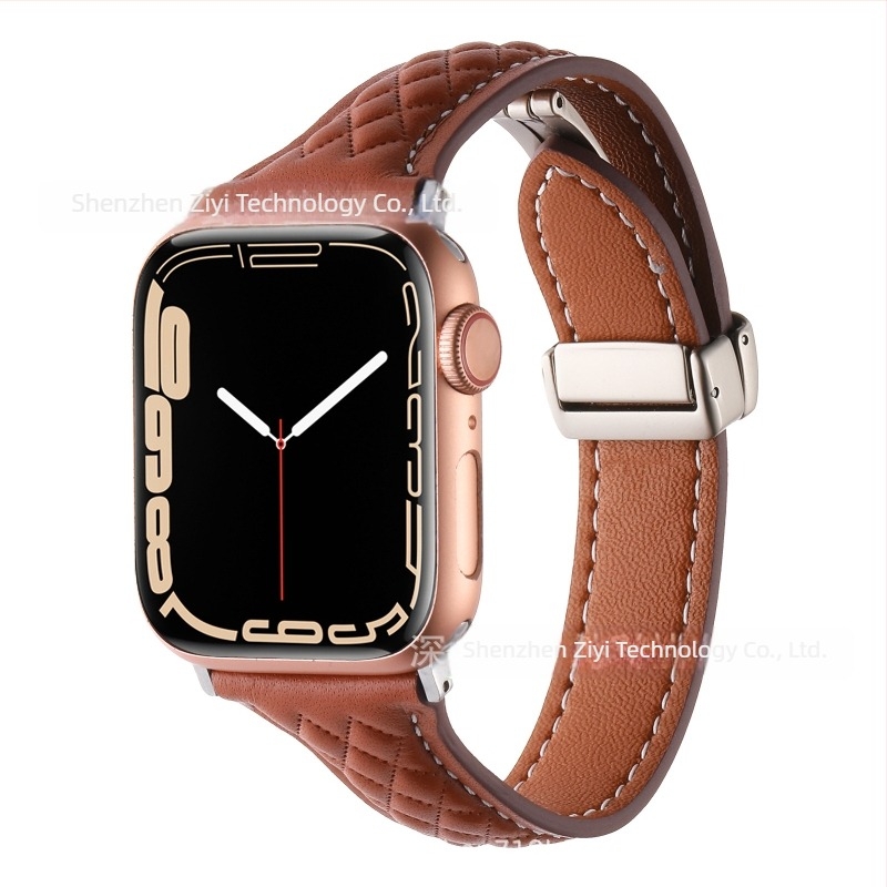 Brățară din piele naturală cu model diamantat pentru Apple Watch Series 8/9, închidere magnetică, interfață 22 mm