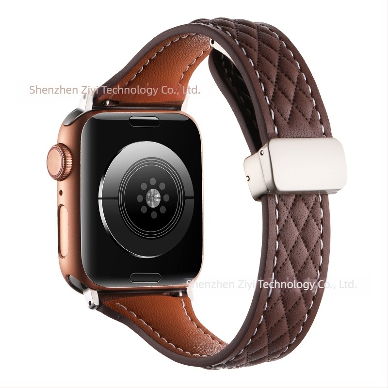 Brățară din piele naturală cu model diamantat pentru Apple Watch Series 8/9, închidere magnetică, interfață 22 mm