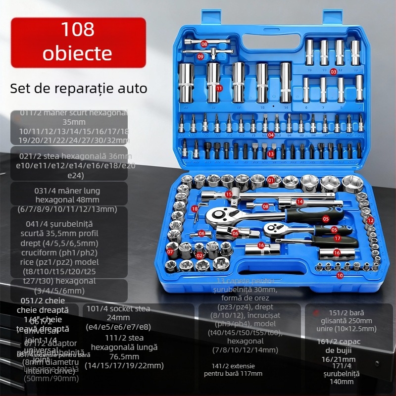 Set unelte auto pentru reparații cu cheie ratchetă și set de chei tubulare — oțel carbon, Dane Tools