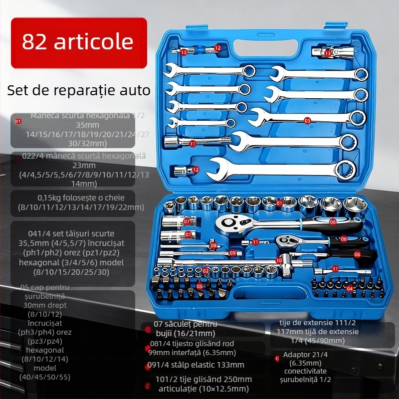 Set unelte auto pentru reparații cu cheie ratchetă și set de chei tubulare — oțel carbon, Dane Tools