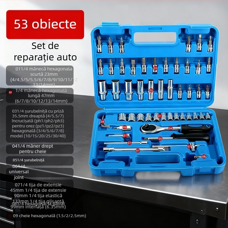 Set unelte auto pentru reparații cu cheie ratchetă și set de chei tubulare — oțel carbon, Dane Tools