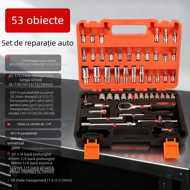 Set unelte auto pentru reparații cu cheie ratchetă și set de chei tubulare — oțel carbon, Dane Tools