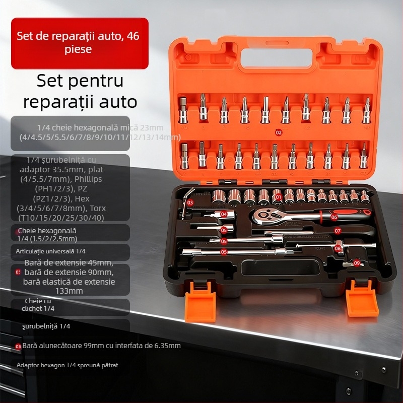 Set unelte auto pentru reparații cu cheie ratchetă și set de chei tubulare — oțel carbon, Dane Tools