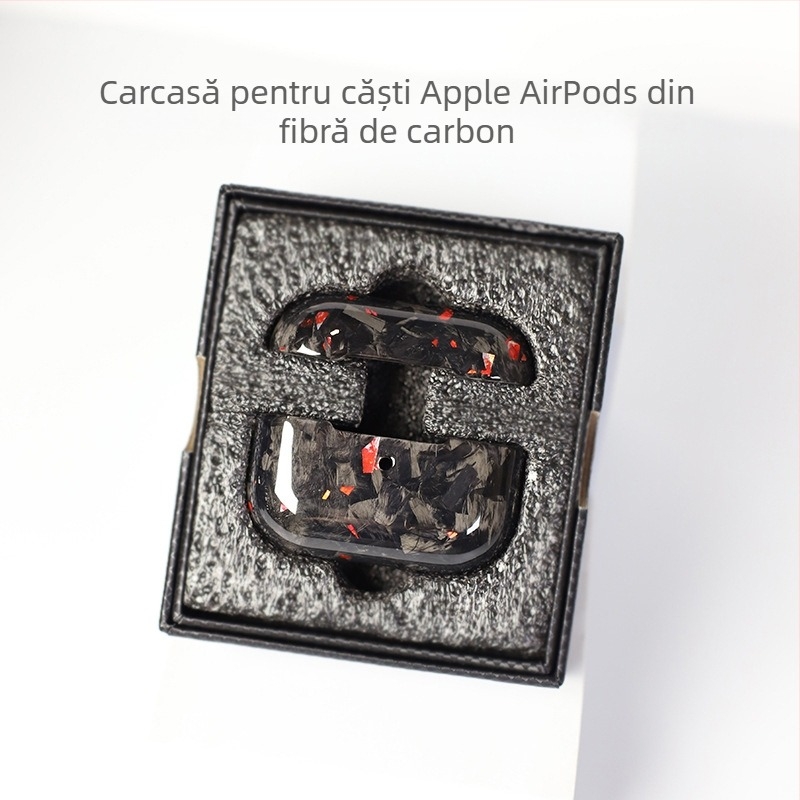 Husă de protecție pentru AirPods Pro a doua generație și AirPods 3, carcasă rigidă, fibră de carbon forjată, mărgele lucrate manual, personalizare disponibilă