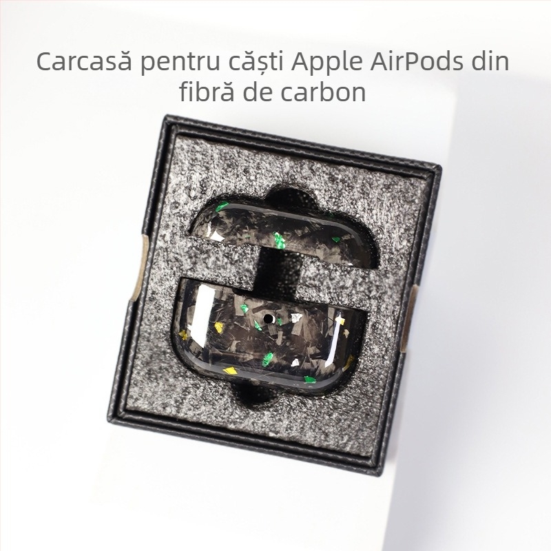 Husă de protecție pentru AirPods Pro a doua generație și AirPods 3, carcasă rigidă, fibră de carbon forjată, mărgele lucrate manual, personalizare disponibilă
