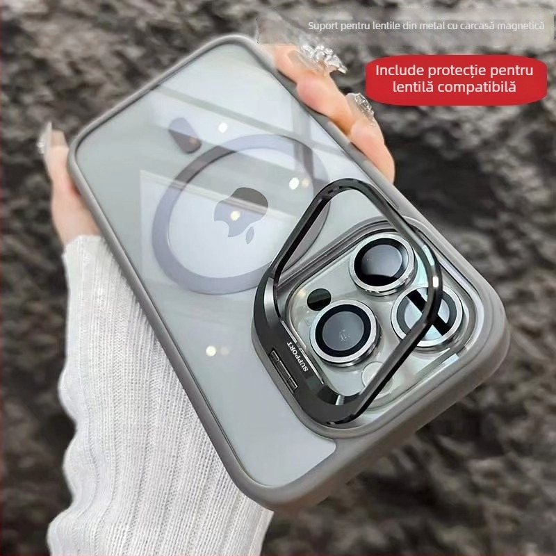 Carcasă pentru telefon cu suport invizibil pentru lentile și folie magnetică pentru lentile, acrilic, presare la cald, rezistent la uzură, anti-cădere, anti-amprente, personalizabilă, compatibilă cu modelul 6043716