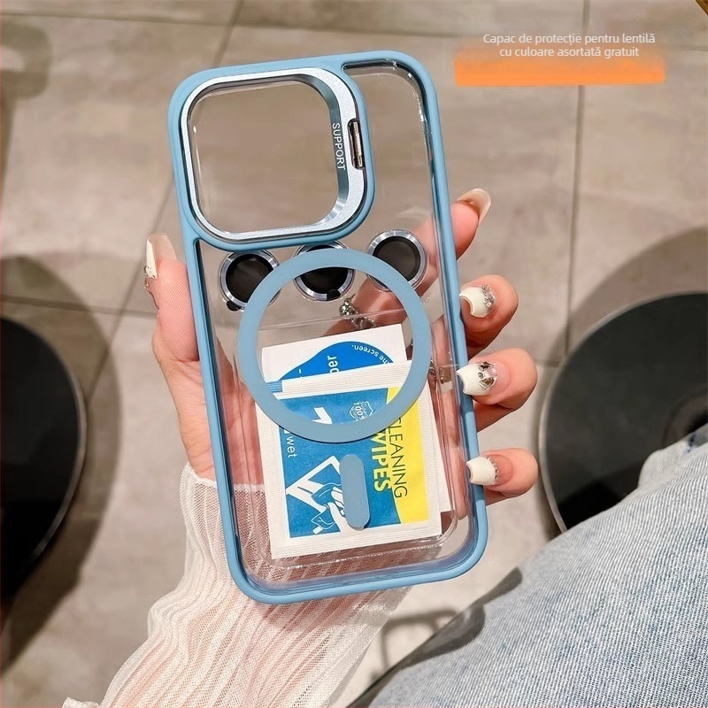 Carcasă pentru telefon cu suport invizibil pentru lentile și folie magnetică pentru lentile, acrilic, presare la cald, rezistent la uzură, anti-cădere, anti-amprente, personalizabilă, compatibilă cu modelul 6043716