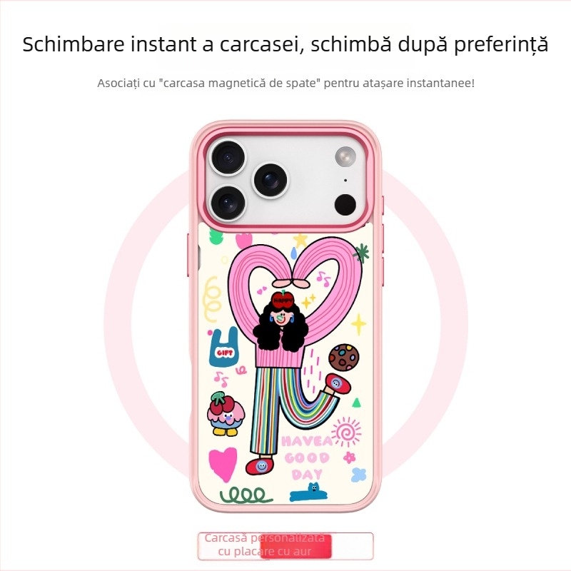 Carcasă magnetică pentru iPhone 17 Pro Max, două în unu, panou posterior înlocuibil, PC mat, personalizabil