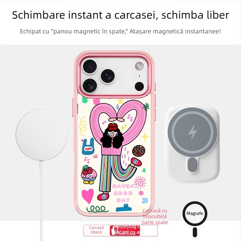 Carcasă magnetică pentru iPhone 17 Pro Max, două în unu, panou posterior înlocuibil, PC mat, personalizabil