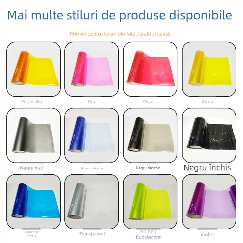Film pentru faruri din PVC – schimbare de culoare, autocolant pentru faruri, model transparent incolor, instalare cu bandă, marca Yiteng New Material