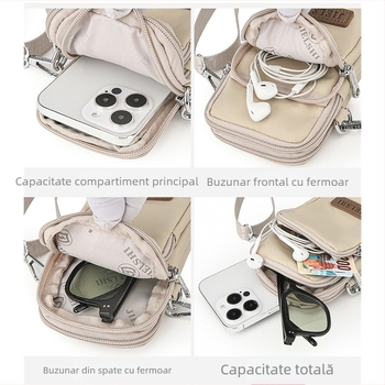 Geantă de umăr pentru femei din Oxford, cu fermoar, formă orizontal pătrată, căptușeală poliester, stil proaspăt și dulce.