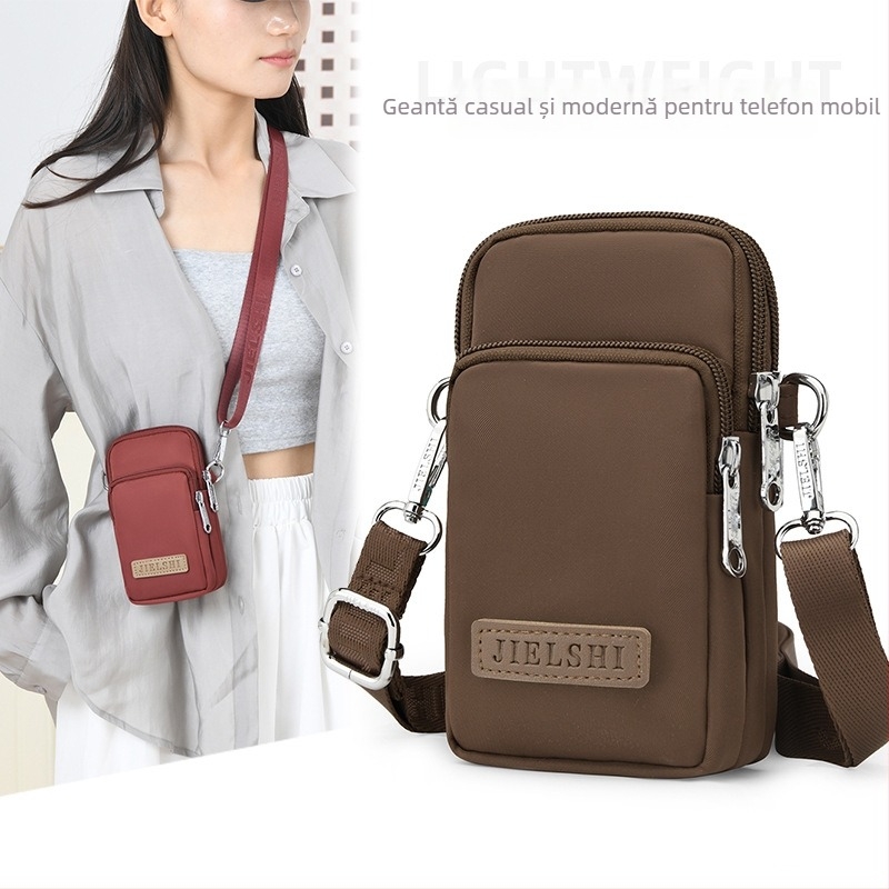 Geantă de umăr pentru femei din Oxford, cu fermoar, formă orizontal pătrată, căptușeală poliester, stil proaspăt și dulce.