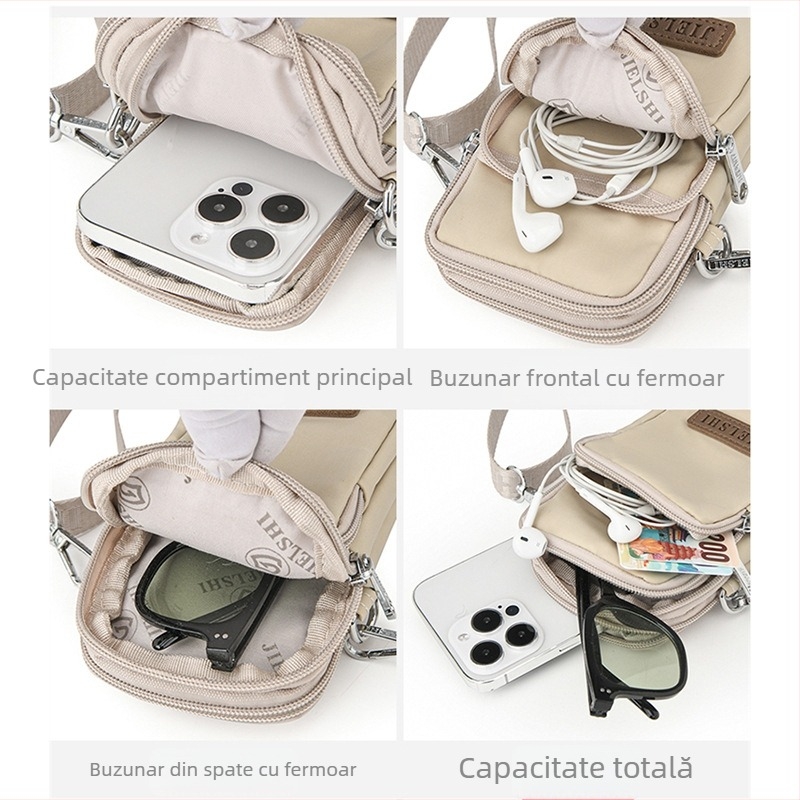 Geantă de umăr pentru femei din Oxford, cu fermoar, formă orizontal pătrată, căptușeală poliester, stil proaspăt și dulce.