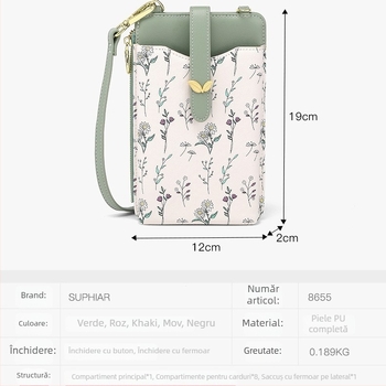 Suphiar Geantă pentru telefon din PU, crossbody, cu buzunar pentru carduri, formă verticală pătrată, stil urban minimalist