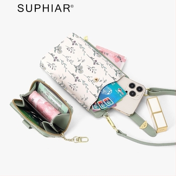 Suphiar Geantă pentru telefon din PU, crossbody, cu buzunar pentru carduri, formă verticală pătrată, stil urban minimalist