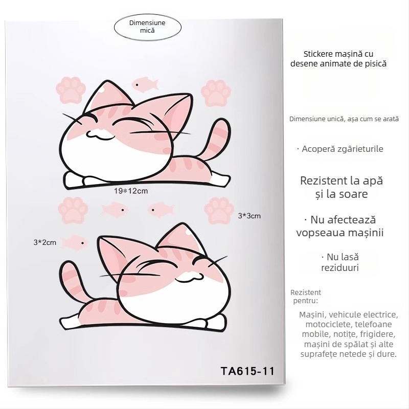 Set autocolant auto pentru aripi și barele față/spate, adeziv, personalizabil, model desen animat