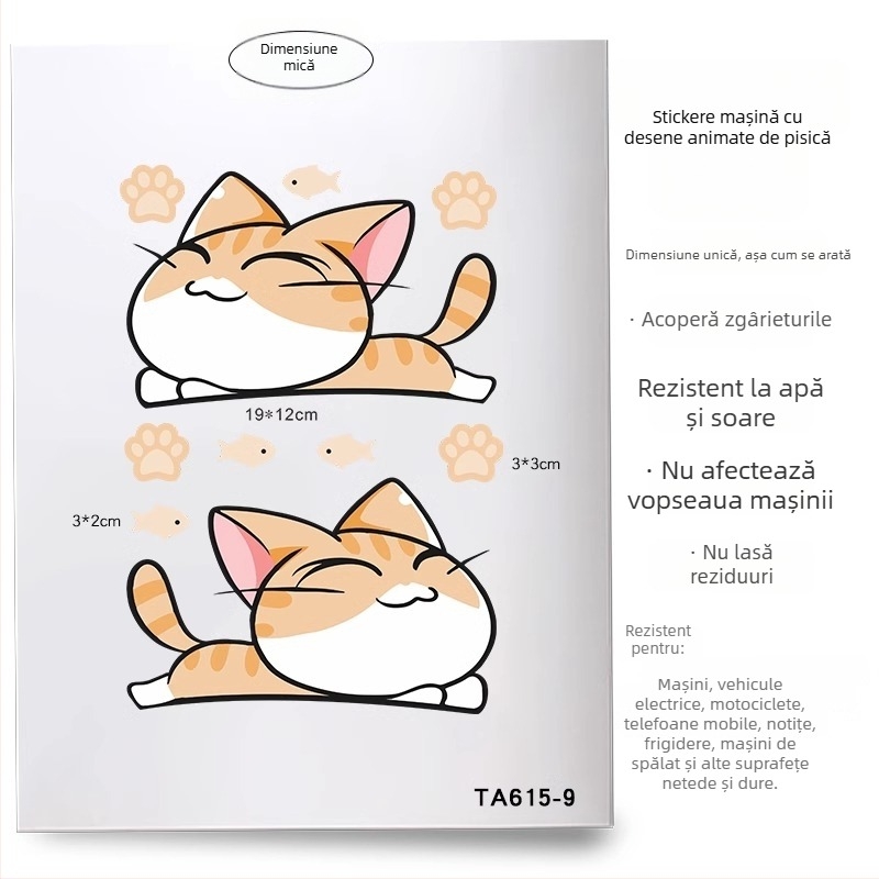 Set autocolant auto pentru aripi și barele față/spate, adeziv, personalizabil, model desen animat