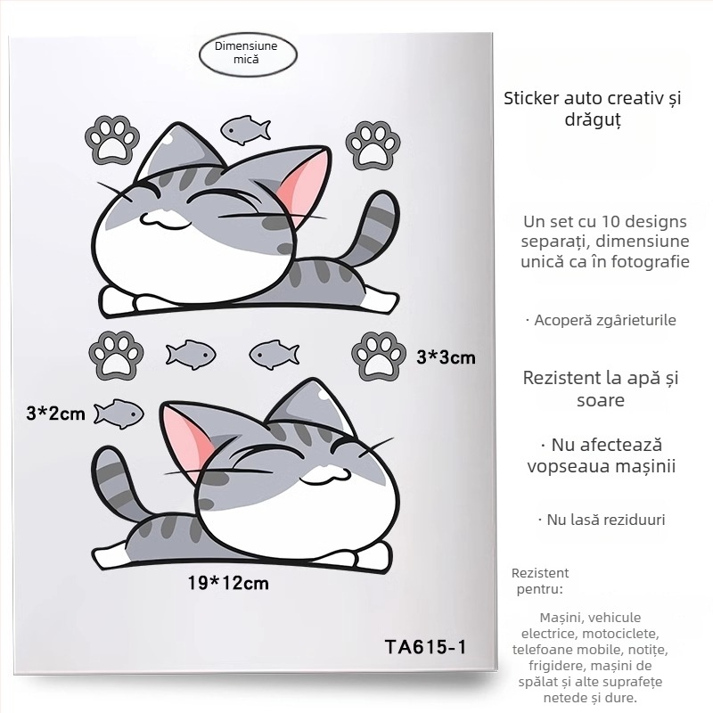 Set autocolant auto pentru aripi și barele față/spate, adeziv, personalizabil, model desen animat