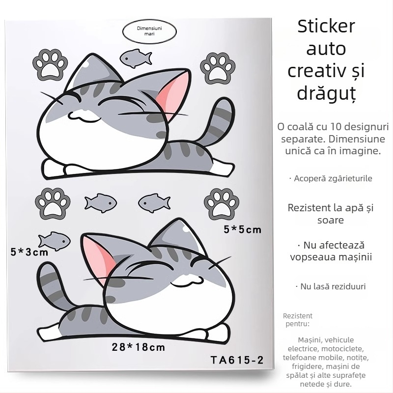 Set autocolant auto pentru aripi și barele față/spate, adeziv, personalizabil, model desen animat