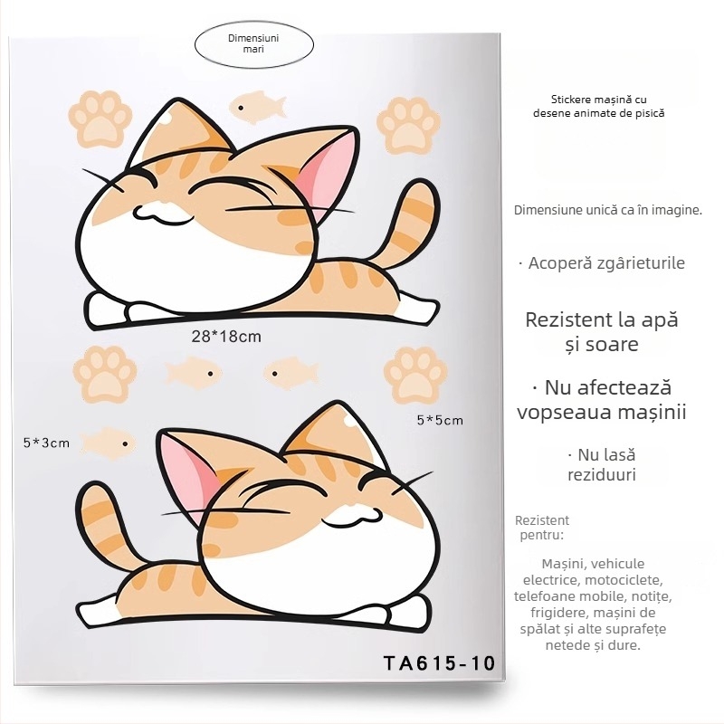 Set autocolant auto pentru aripi și barele față/spate, adeziv, personalizabil, model desen animat