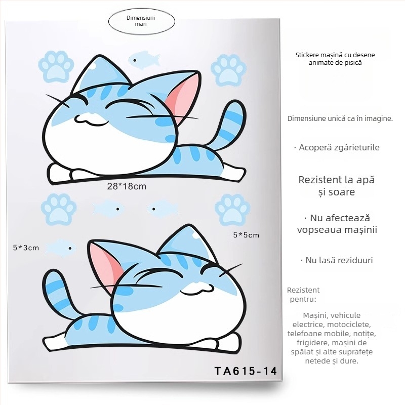 Set autocolant auto pentru aripi și barele față/spate, adeziv, personalizabil, model desen animat