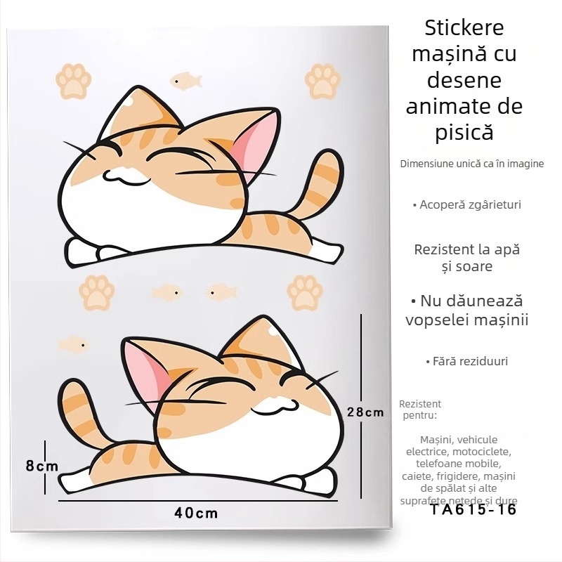 Set autocolant auto pentru aripi și barele față/spate, adeziv, personalizabil, model desen animat