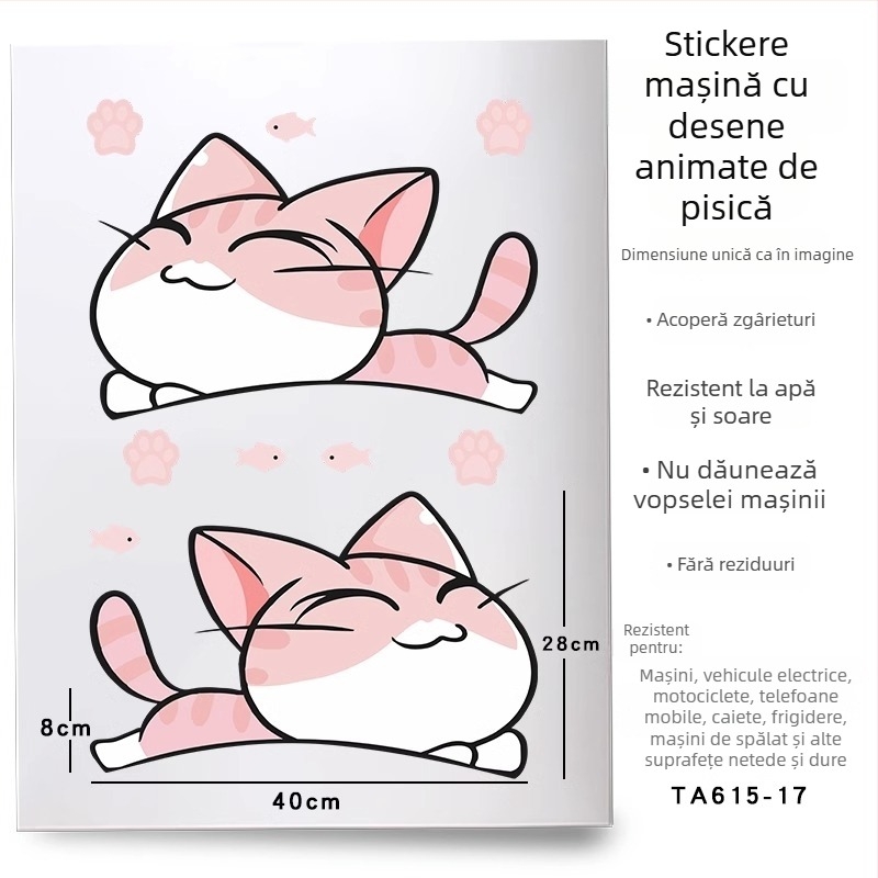 Set autocolant auto pentru aripi și barele față/spate, adeziv, personalizabil, model desen animat