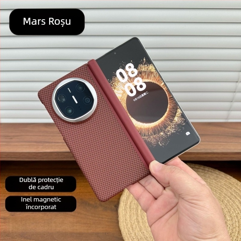 Carcasă de protecție pentru Huawei Mate X5, cu atașare magnetică, textură Kevlar, seria X6, balama cu axă centrală dublă, din PC ultra-subțire