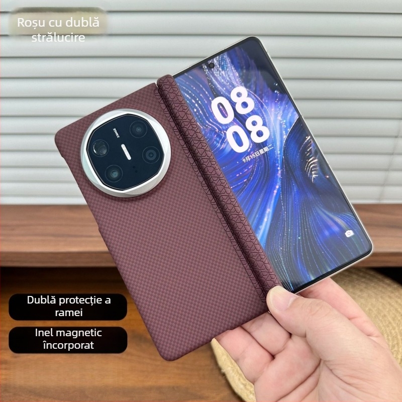 Carcasă de protecție pentru Huawei Mate X5, cu atașare magnetică, textură Kevlar, seria X6, balama cu axă centrală dublă, din PC ultra-subțire