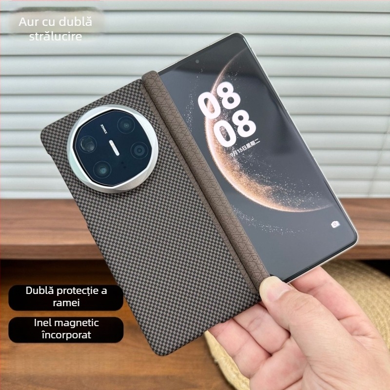 Carcasă de protecție pentru Huawei Mate X5, cu atașare magnetică, textură Kevlar, seria X6, balama cu axă centrală dublă, din PC ultra-subțire