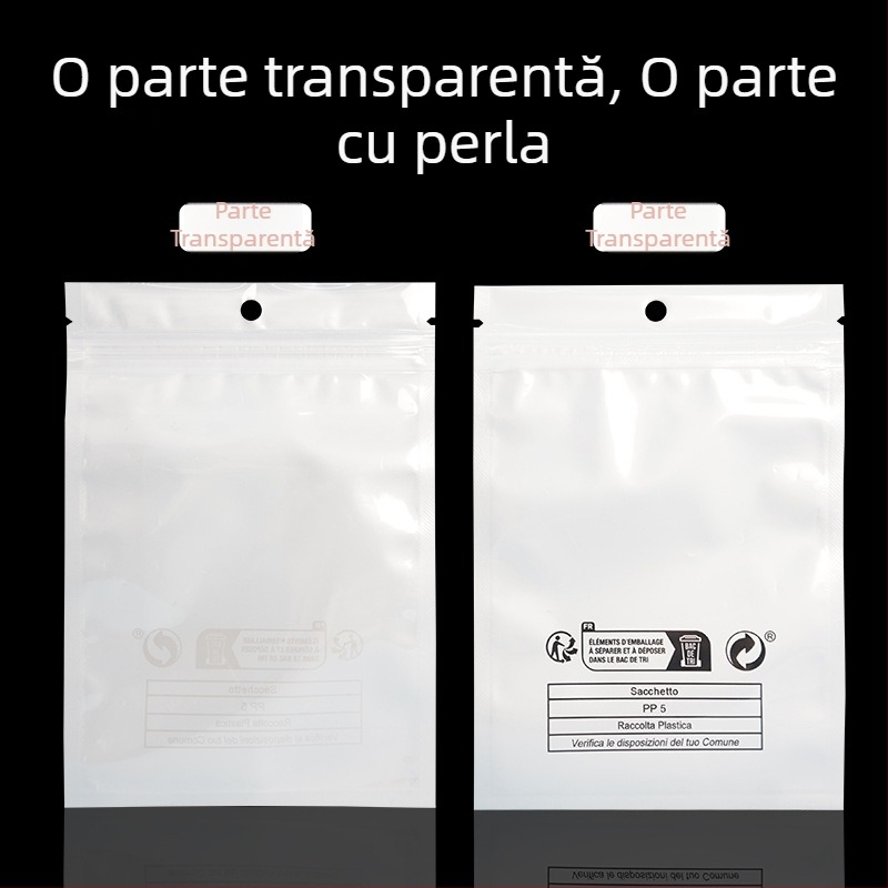 Pungă de ambalare din film CPP perlat, auto-sigilantă, anti-sufocare, pentru bijuterii și ambalarea cadourilor; Material: film CPP; Lungime sigilare: 5–20 cm