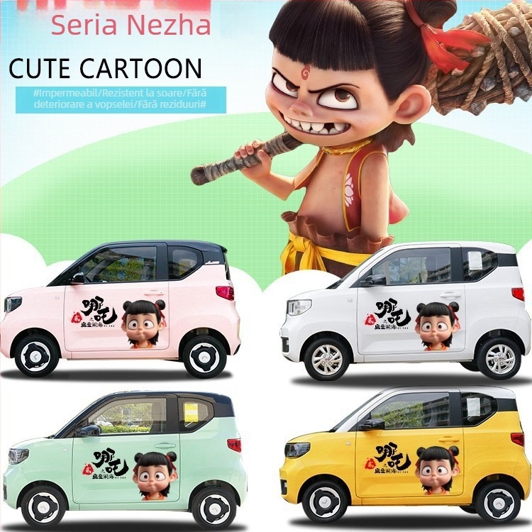Nezha autocolante pentru mașină – desen animat, instalare magnetică, design creativ personalizat