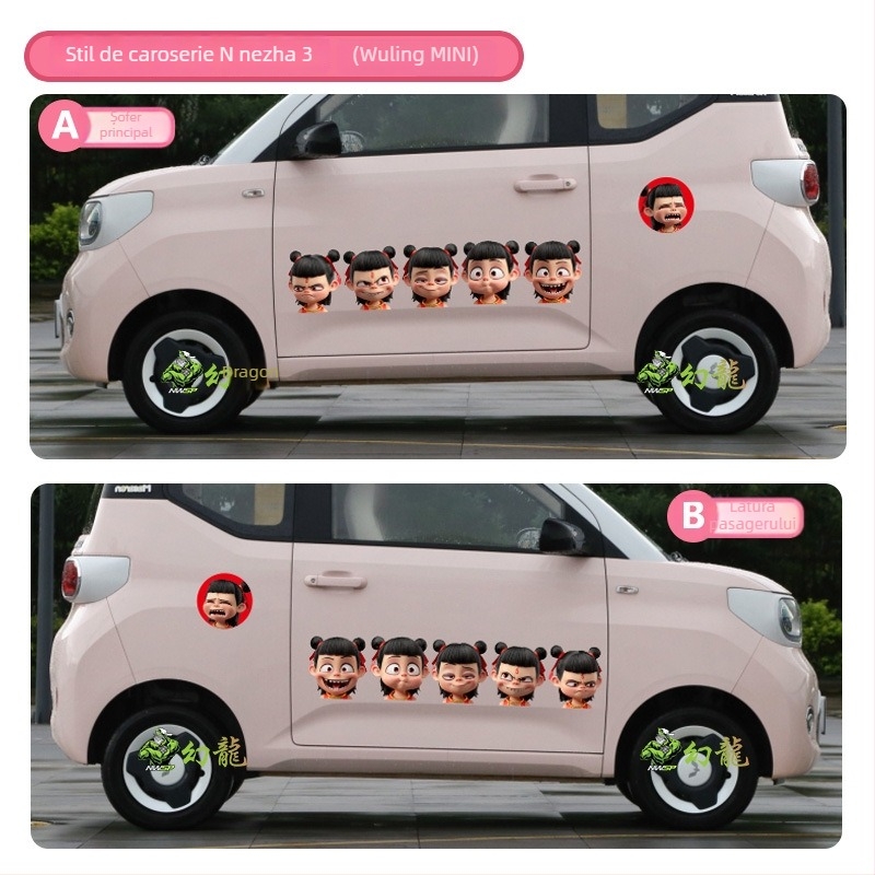 Nezha autocolante pentru mașină – desen animat, instalare magnetică, design creativ personalizat