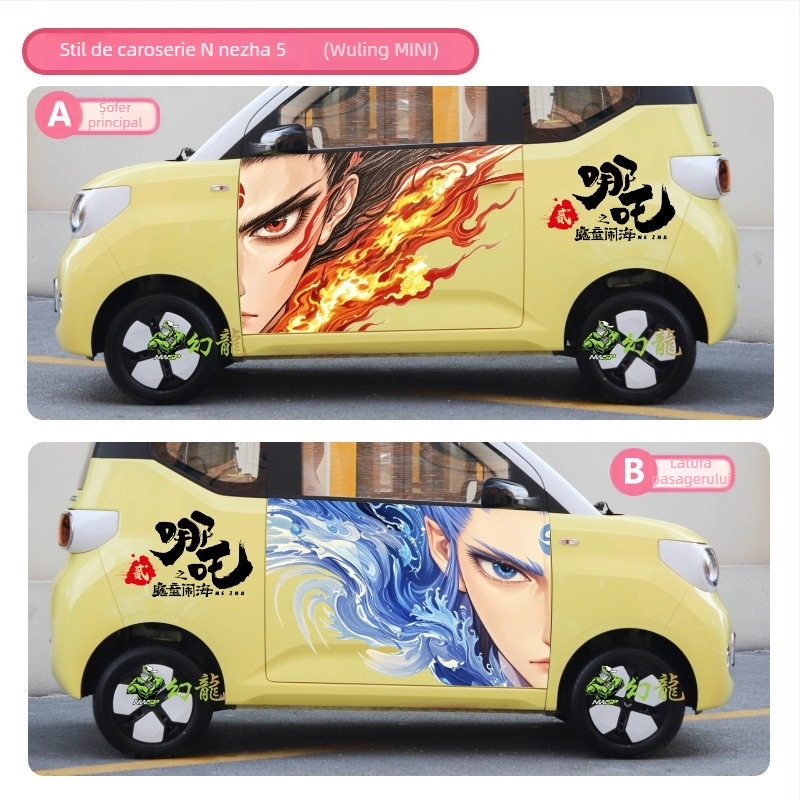 Nezha autocolante pentru mașină – desen animat, instalare magnetică, design creativ personalizat