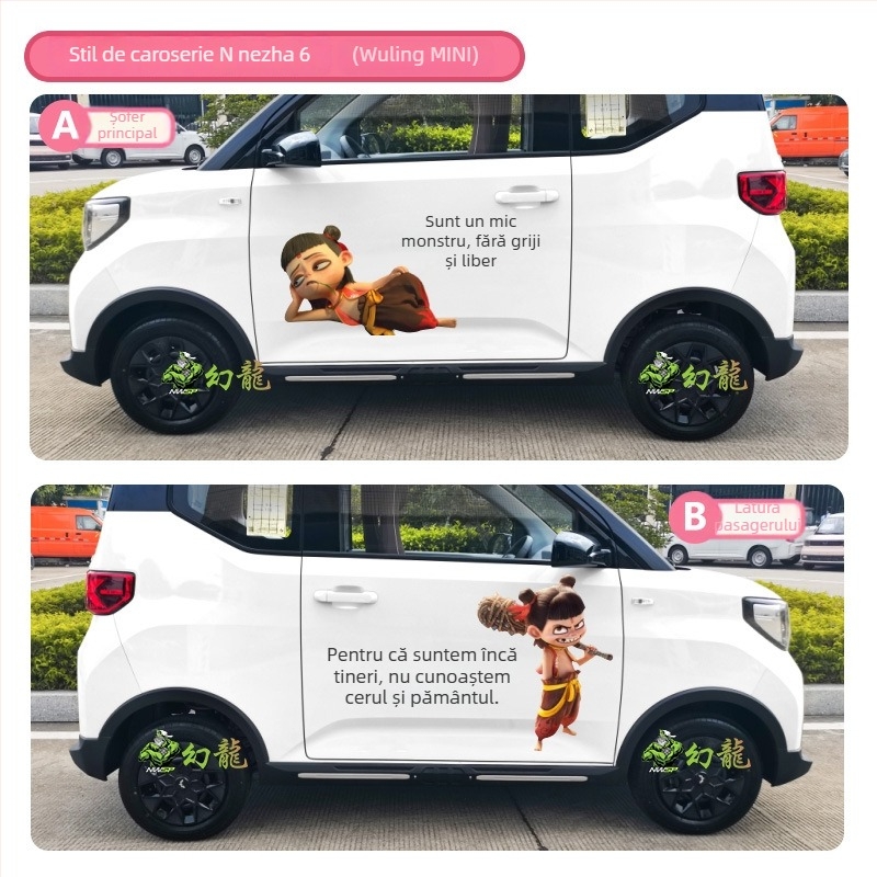 Nezha autocolante pentru mașină – desen animat, instalare magnetică, design creativ personalizat